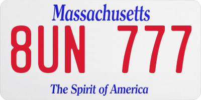 MA license plate 8UN777