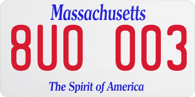 MA license plate 8UO003