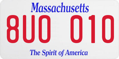 MA license plate 8UO010