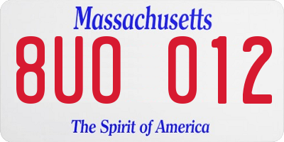 MA license plate 8UO012