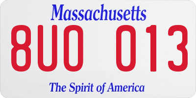 MA license plate 8UO013