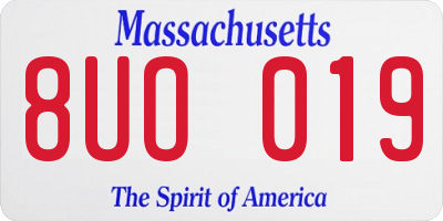 MA license plate 8UO019