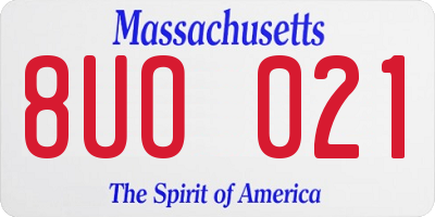 MA license plate 8UO021