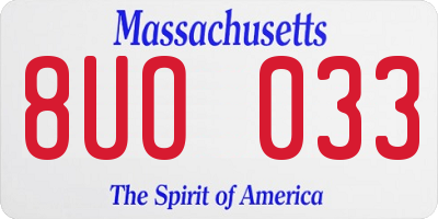 MA license plate 8UO033