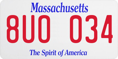 MA license plate 8UO034