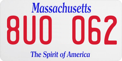 MA license plate 8UO062