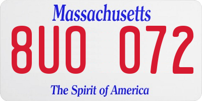 MA license plate 8UO072