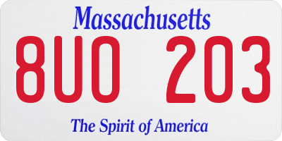 MA license plate 8UO203