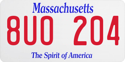 MA license plate 8UO204