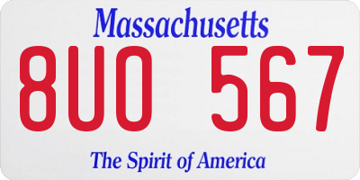 MA license plate 8UO567