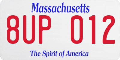 MA license plate 8UP012