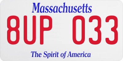 MA license plate 8UP033