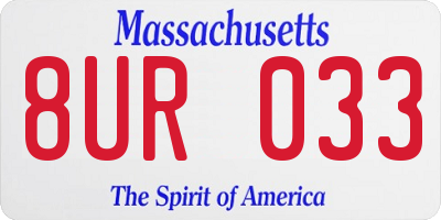 MA license plate 8UR033