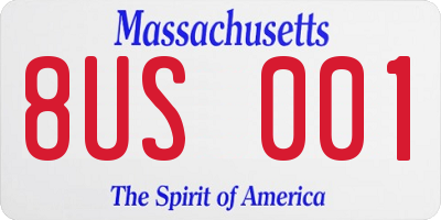 MA license plate 8US001