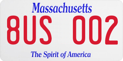 MA license plate 8US002