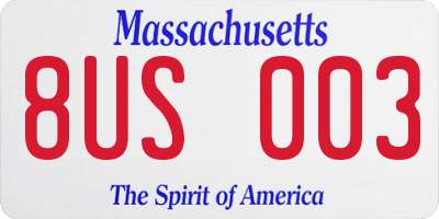 MA license plate 8US003