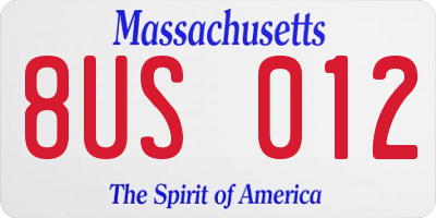 MA license plate 8US012