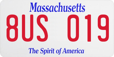 MA license plate 8US019