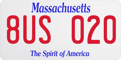 MA license plate 8US020