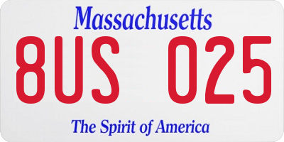 MA license plate 8US025