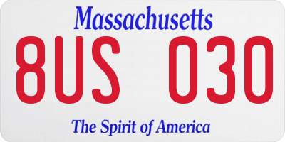 MA license plate 8US030