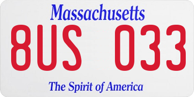 MA license plate 8US033