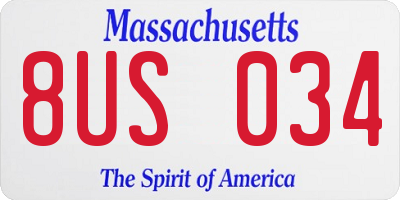 MA license plate 8US034