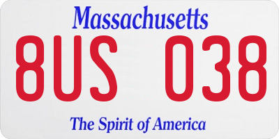 MA license plate 8US038