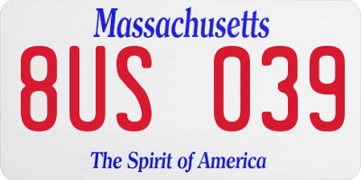 MA license plate 8US039