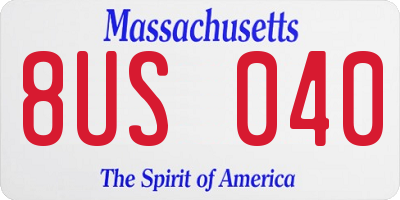 MA license plate 8US040
