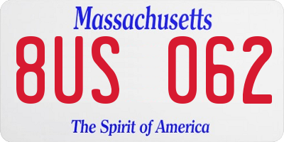 MA license plate 8US062