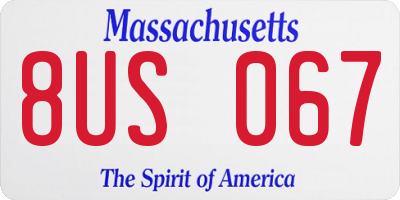 MA license plate 8US067