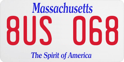 MA license plate 8US068