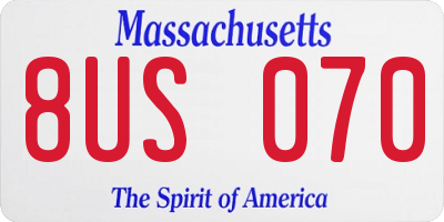 MA license plate 8US070