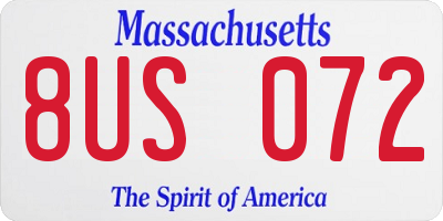 MA license plate 8US072