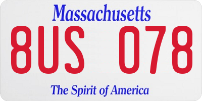 MA license plate 8US078