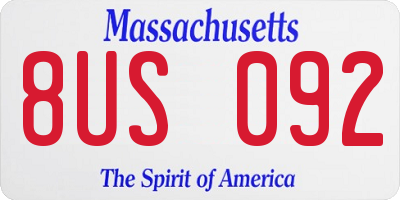 MA license plate 8US092