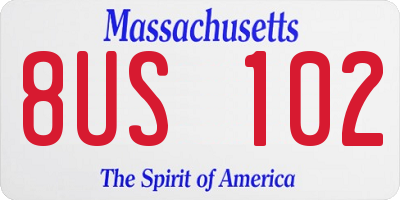 MA license plate 8US102