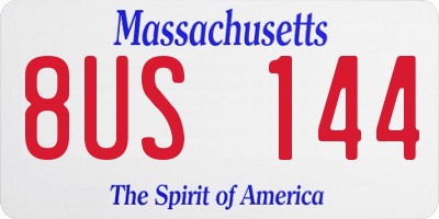 MA license plate 8US144