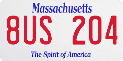 MA license plate 8US204