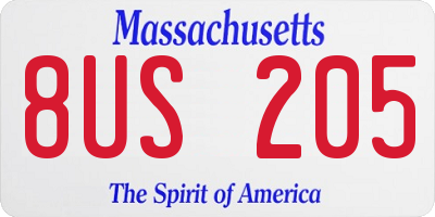 MA license plate 8US205