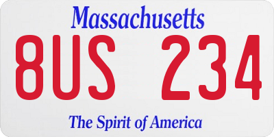 MA license plate 8US234