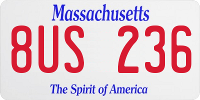 MA license plate 8US236