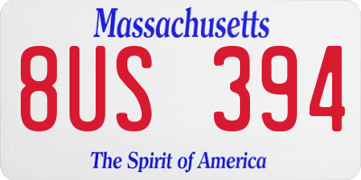 MA license plate 8US394