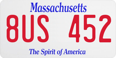 MA license plate 8US452