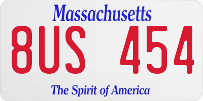 MA license plate 8US454