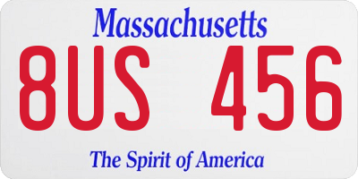 MA license plate 8US456