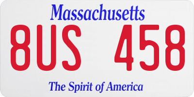 MA license plate 8US458