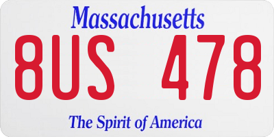 MA license plate 8US478