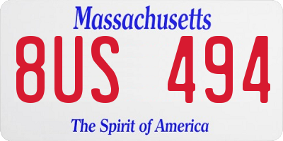 MA license plate 8US494
